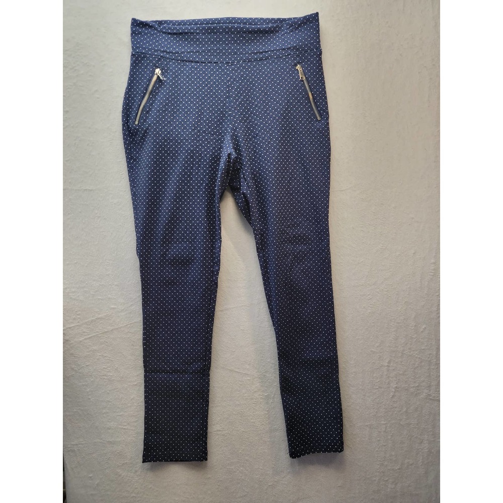 Joyous Navy Blue, Black, White Polka Dot Ankle Leggings, Sz L